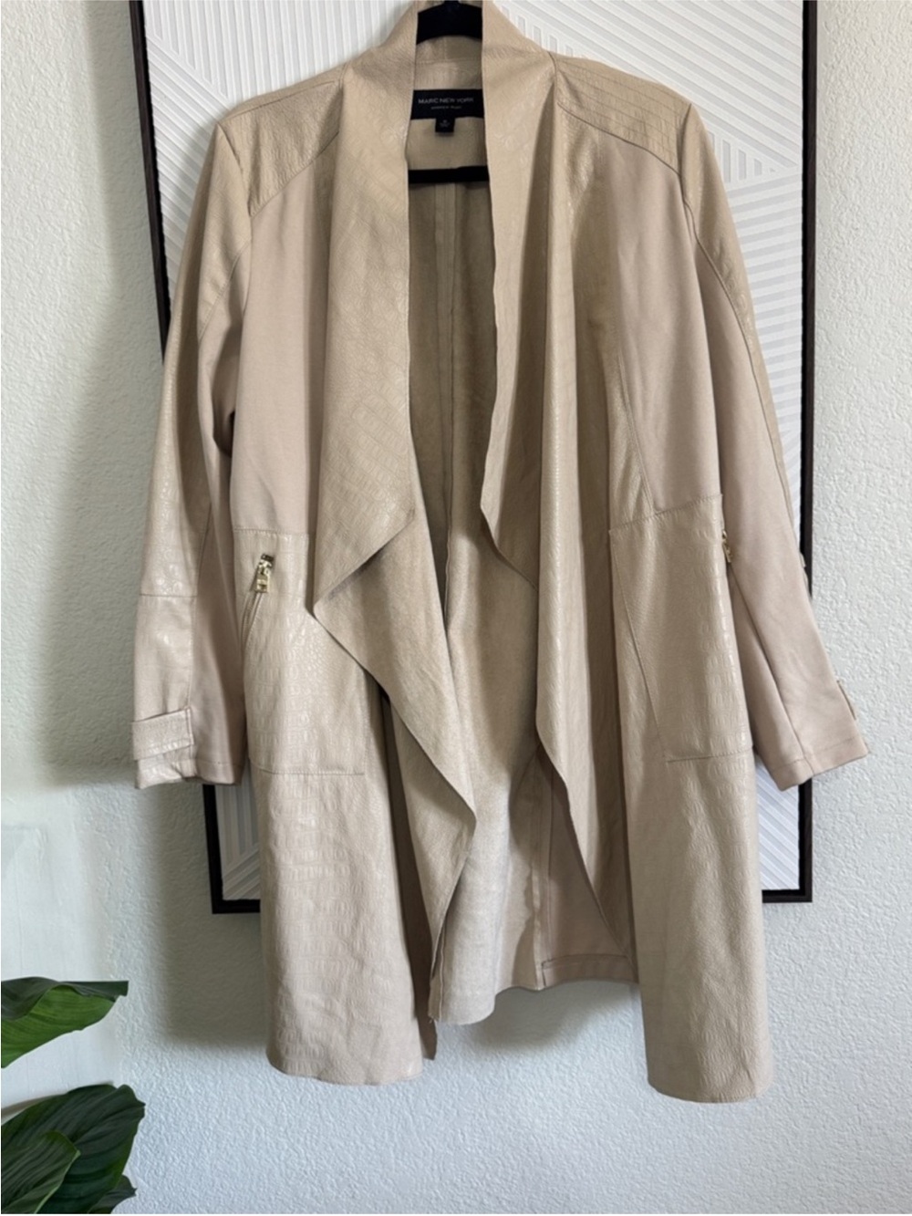 Marc New York Beige Draped Leather-Look Trench Coat